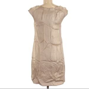 Chaiken Gold Ruffled Sheath Mini Dress Cap Sleeve Womens 6 Quiet Luxury Classic